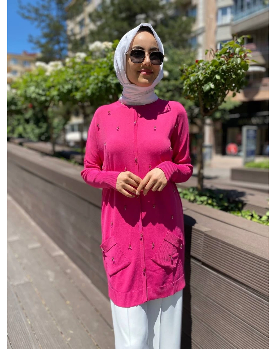 Ghisa 4YOBTNK4227 Fuşya Damla Taş Detaylı Tunik