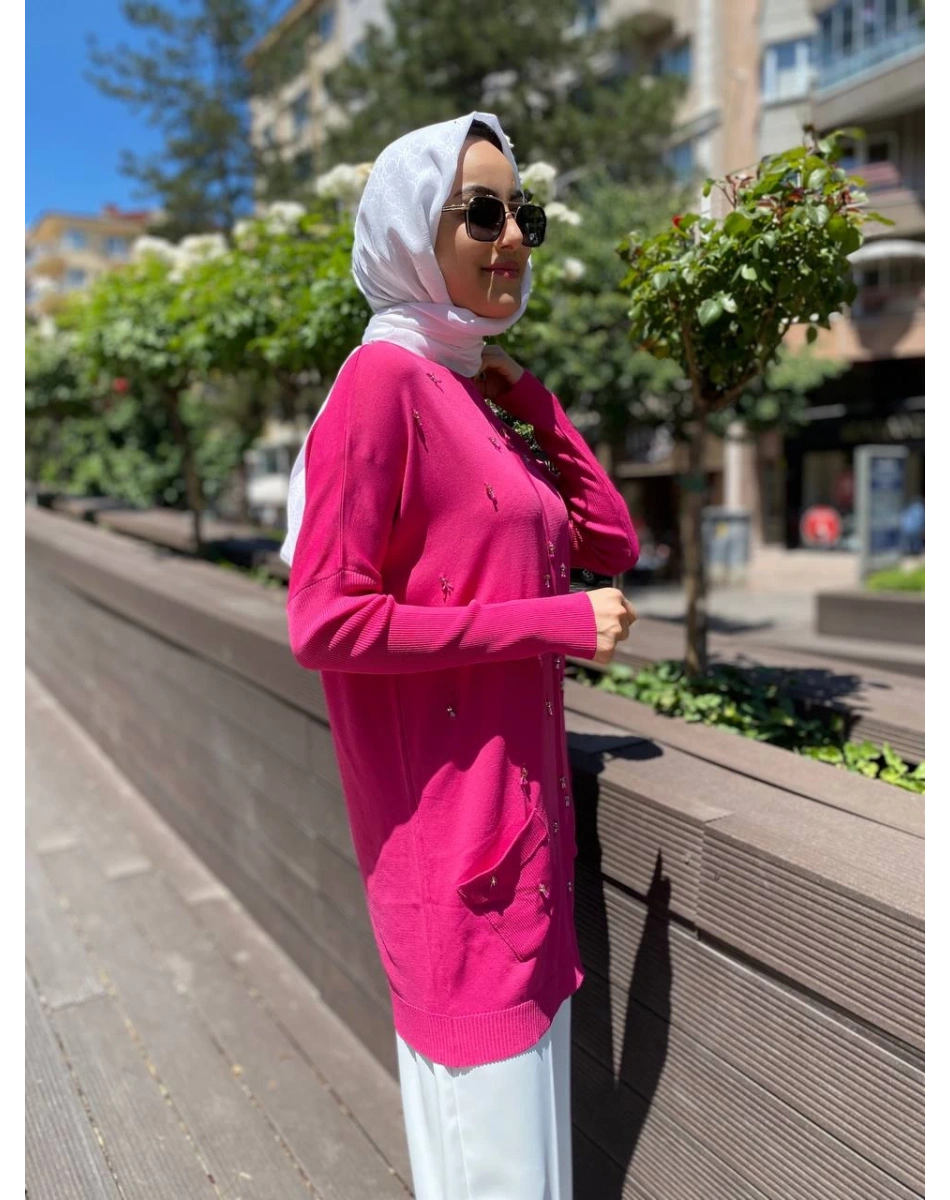 Ghisa 4YOBTNK4227 Fuşya Damla Taş Detaylı Tunik