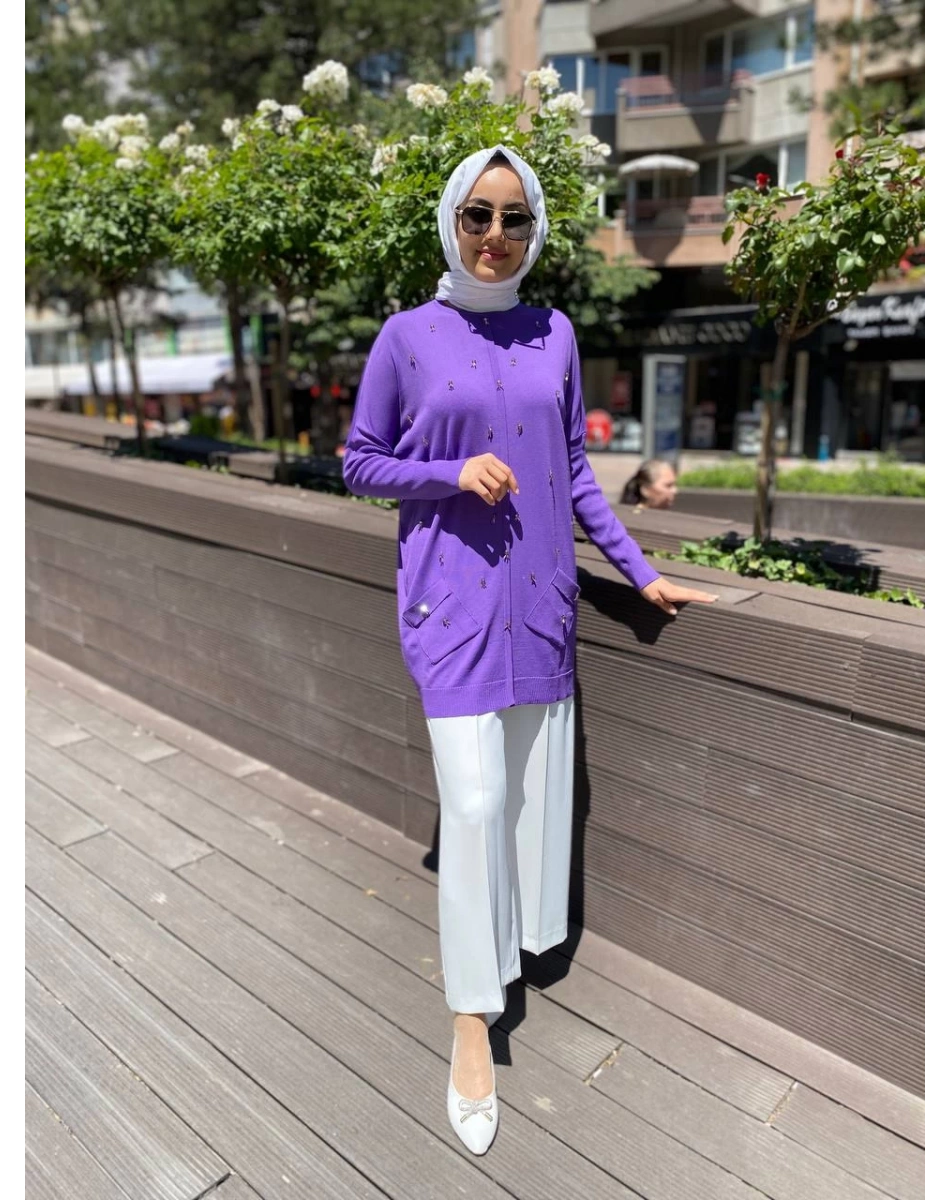 Ghisa 4YOBTNK4227 Mor Damla Taş Detaylı Tunik