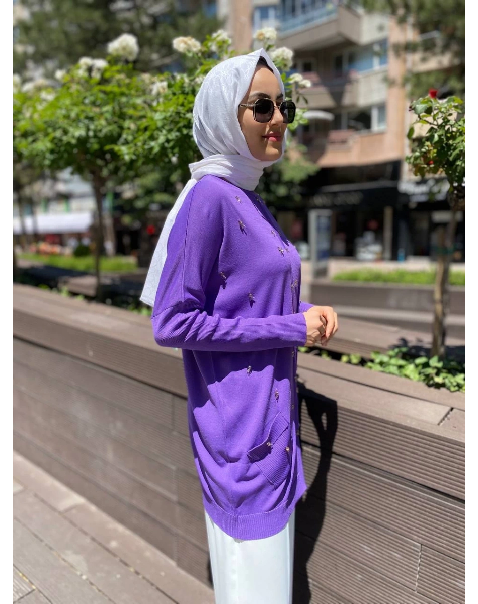 Ghisa 4YOBTNK4227 Mor Damla Taş Detaylı Tunik