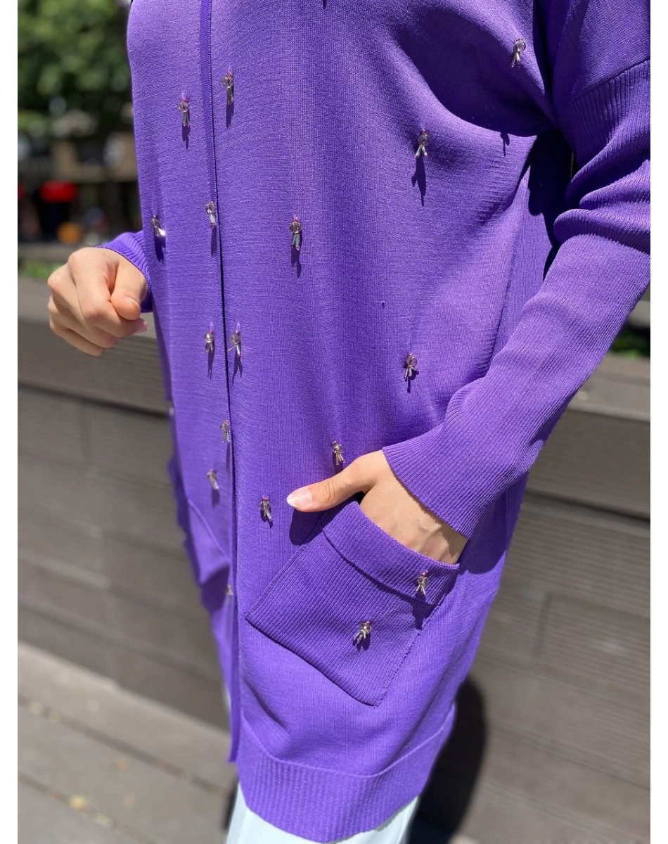 Ghisa 4YOBTNK4227 Mor Damla Taş Detaylı Tunik