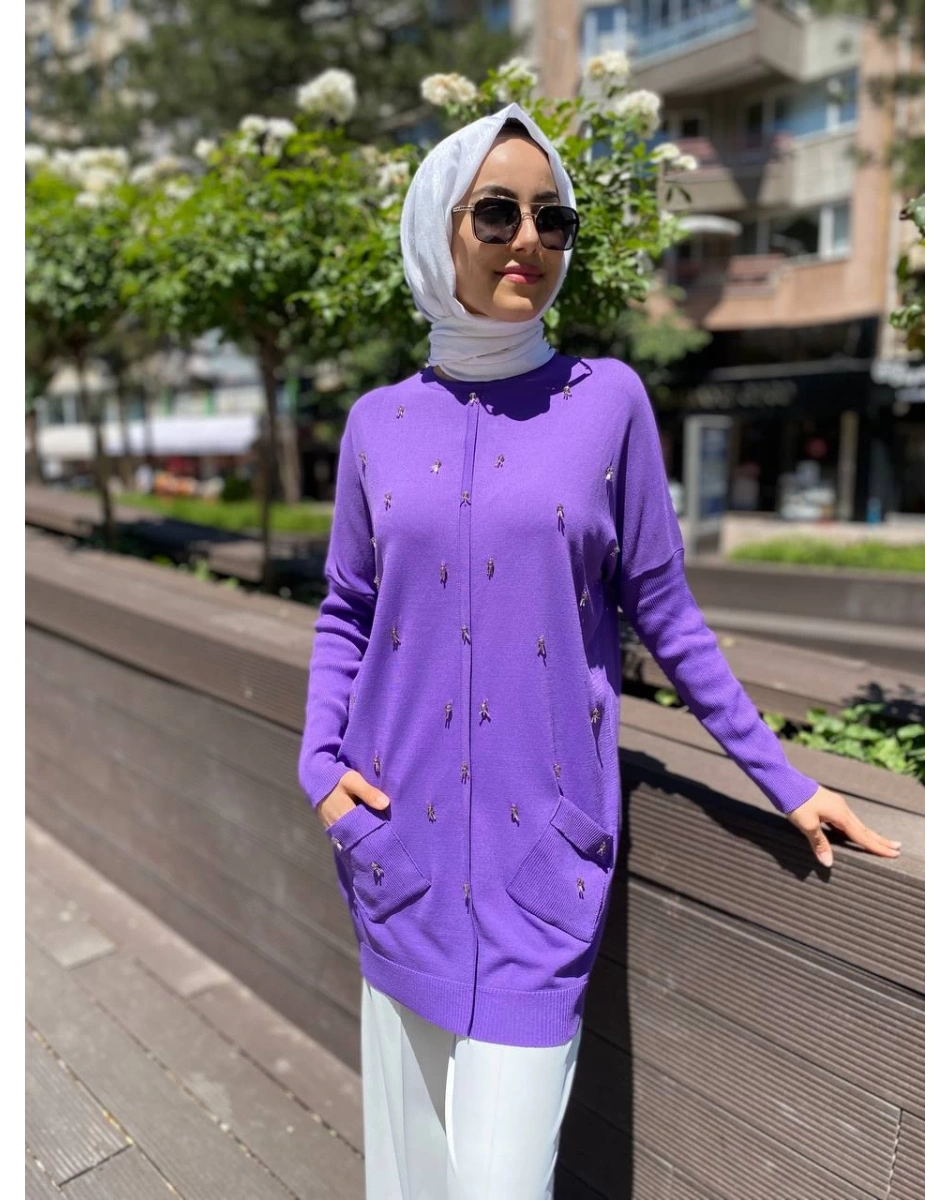 Ghisa 4YOBTNK4227 Mor Damla Taş Detaylı Tunik