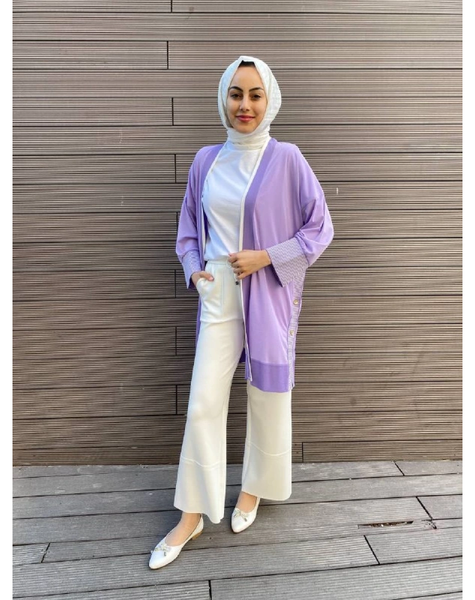 Ghisa 4YÖRHRK3620 Lila Yanları Düğmeli Hırka