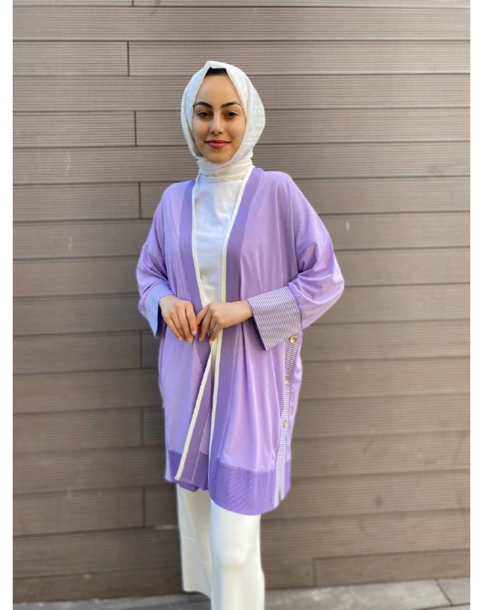 Ghisa 4YÖRHRK3620 Lila Yanları Düğmeli Hırka