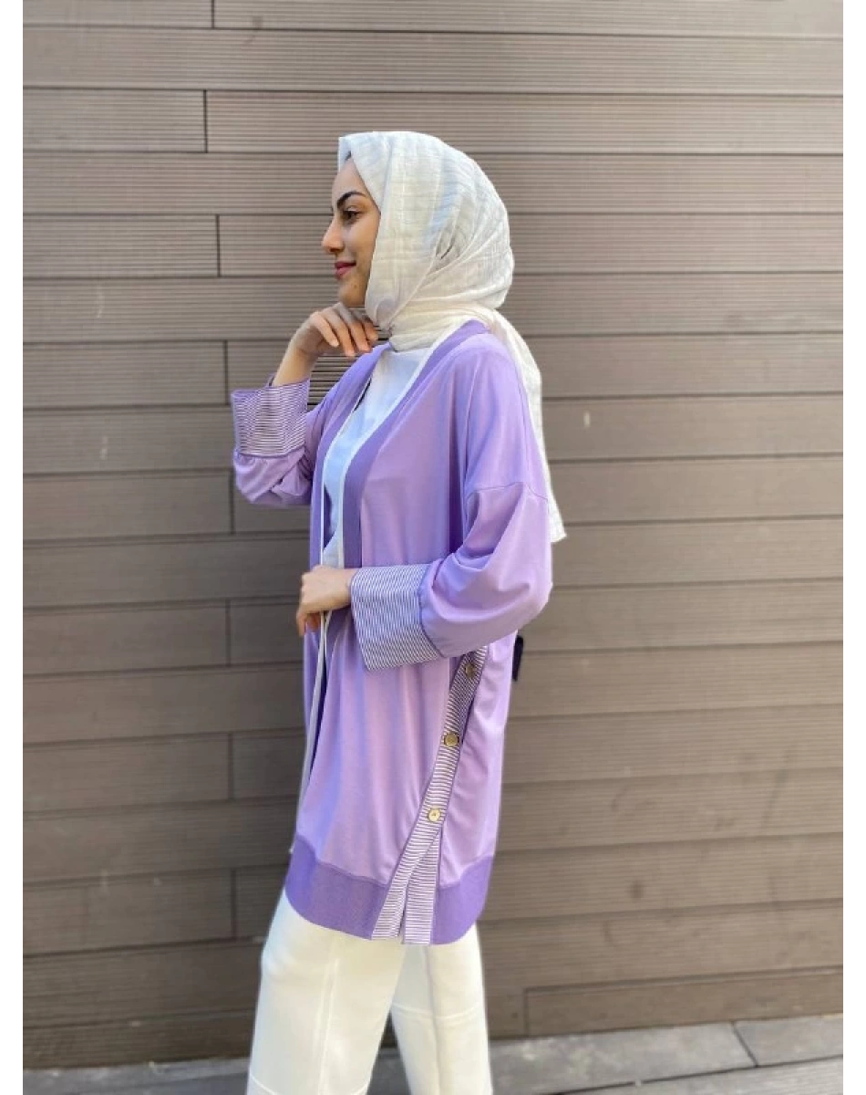 Ghisa 4YÖRHRK3620 Lila Yanları Düğmeli Hırka