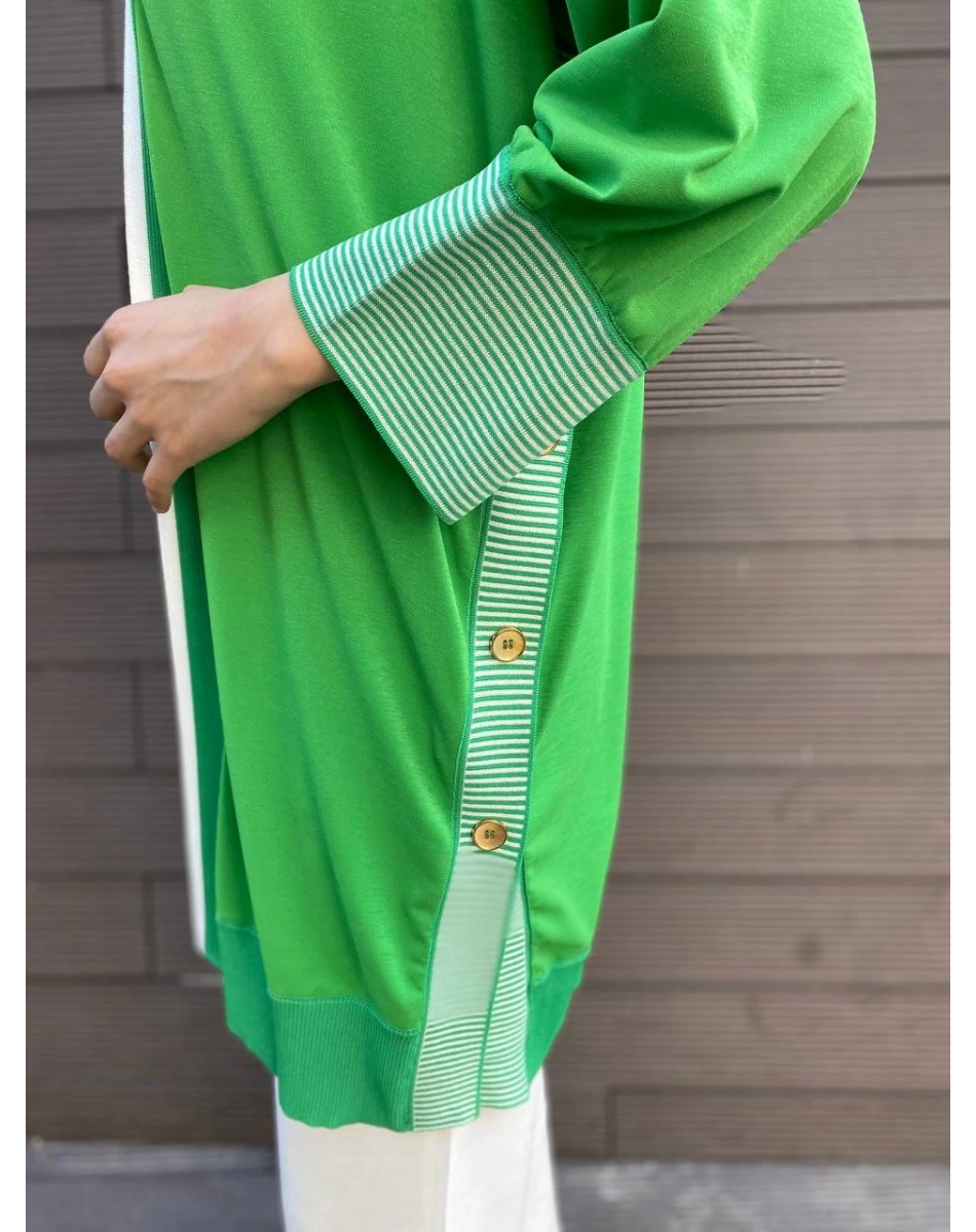 Ghisa 4YÖRHRK3620 Yeşil Yanları Düğmeli Hırka