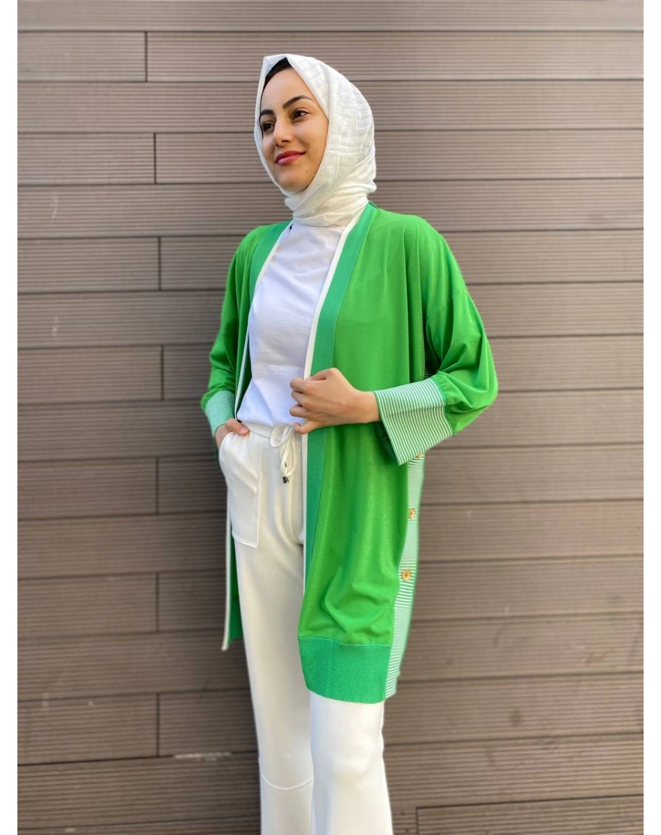 Ghisa 4YÖRHRK3620 Yeşil Yanları Düğmeli Hırka