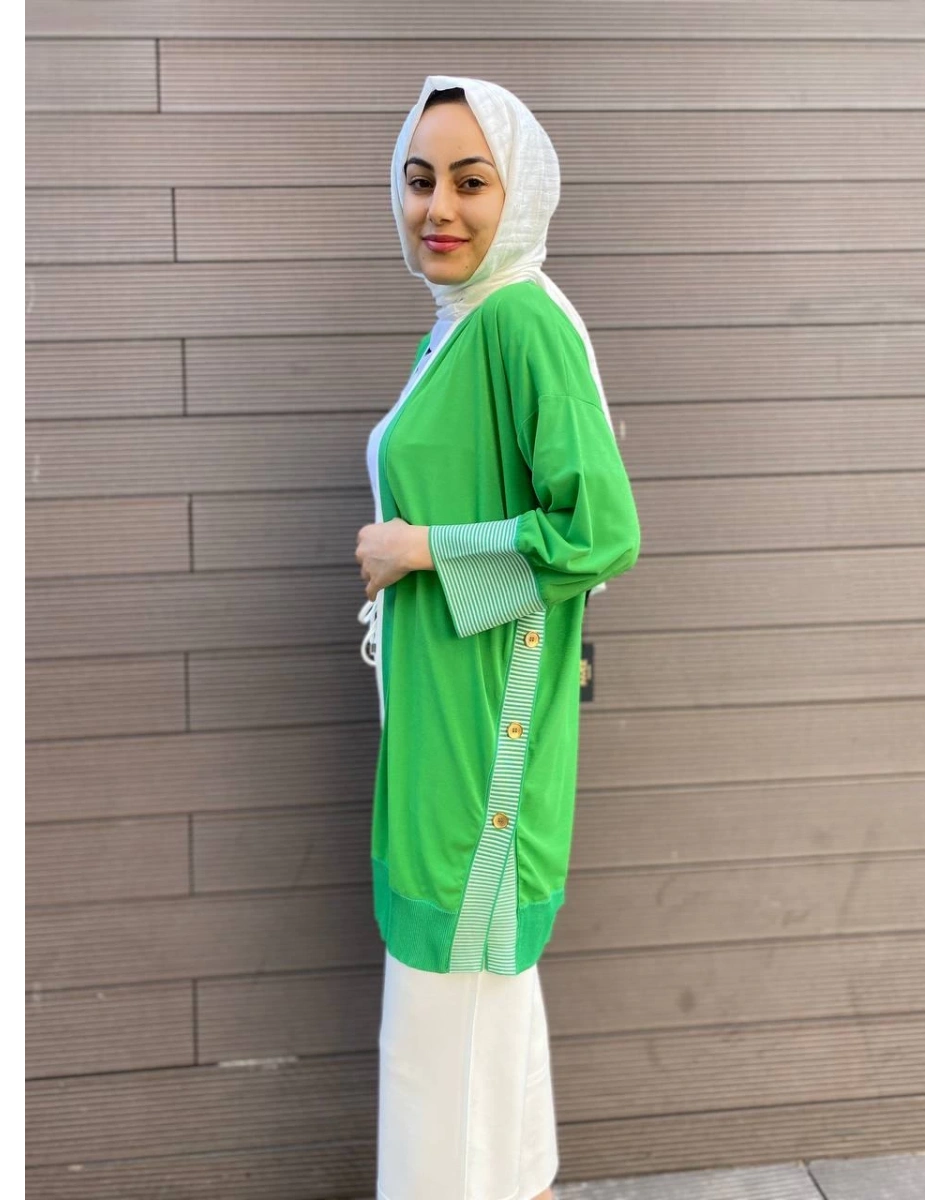 Ghisa 4YÖRHRK3620 Yeşil Yanları Düğmeli Hırka