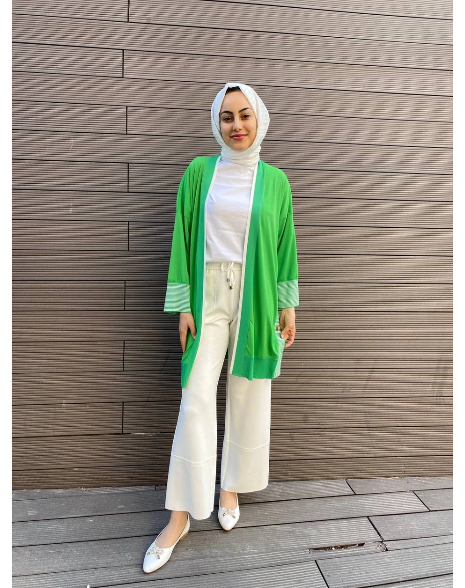 Ghisa 4YÖRHRK3620 Yeşil Yanları Düğmeli Hırka