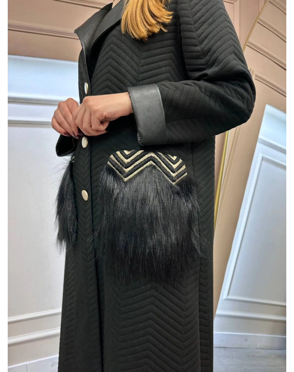 Ghisa 5KGSKBN6522 Siyah Cep Detaylı Kaban