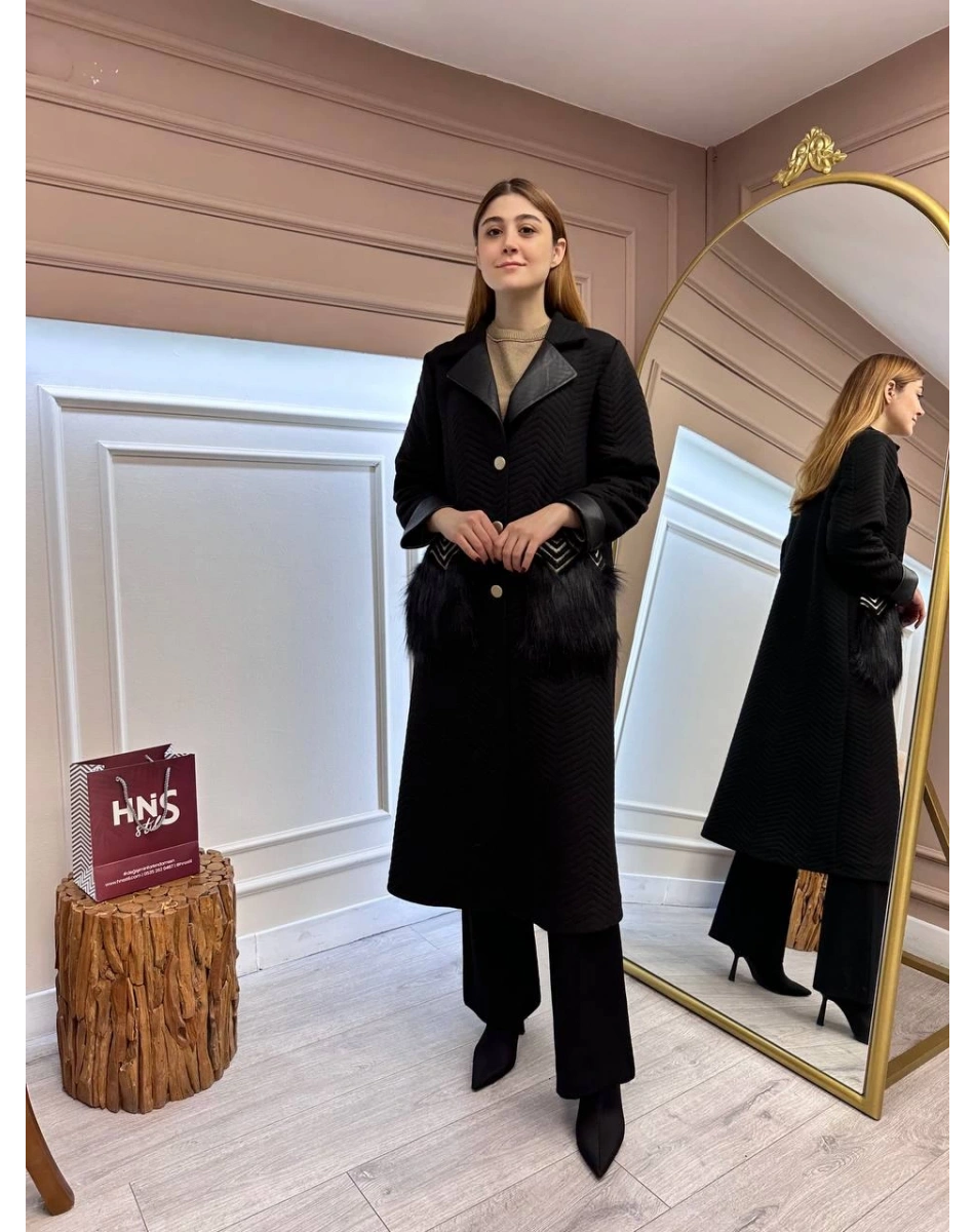 Ghisa 5KGSKBN6522 Siyah Cep Detaylı Kaban