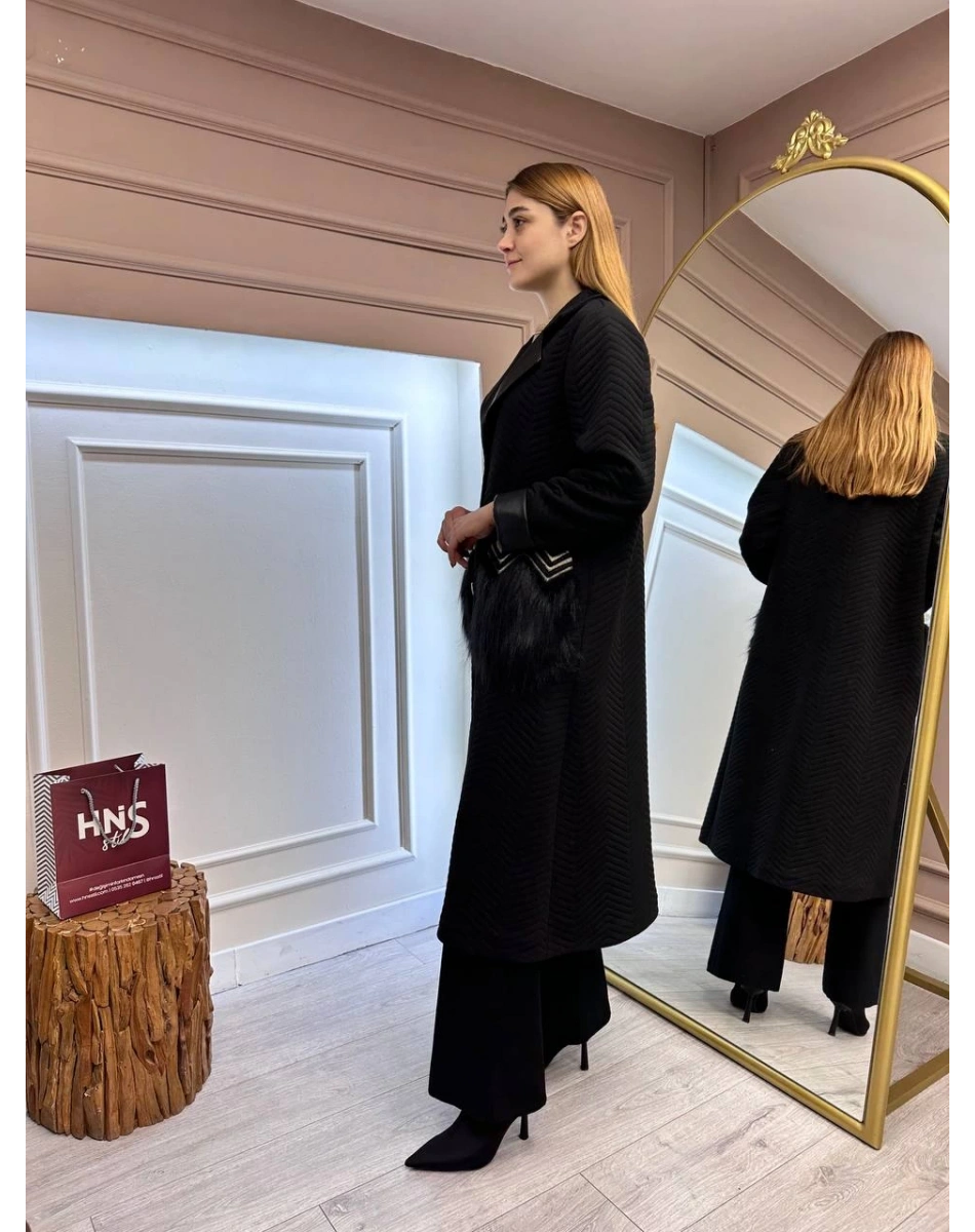 Ghisa 5KGSKBN6522 Siyah Cep Detaylı Kaban