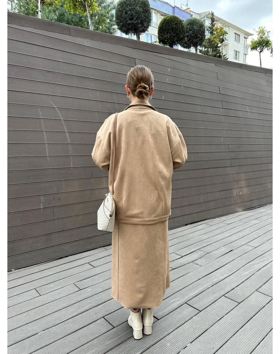 Ghisa 5KGSTKM3905 Camel Süet Etekli Takım