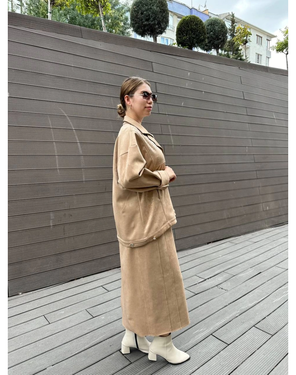 Ghisa 5KGSTKM3905 Camel Süet Etekli Takım