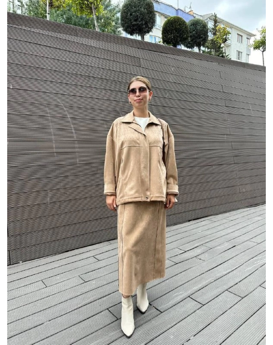 Ghisa 5KGSTKM3905 Camel Süet Etekli Takım