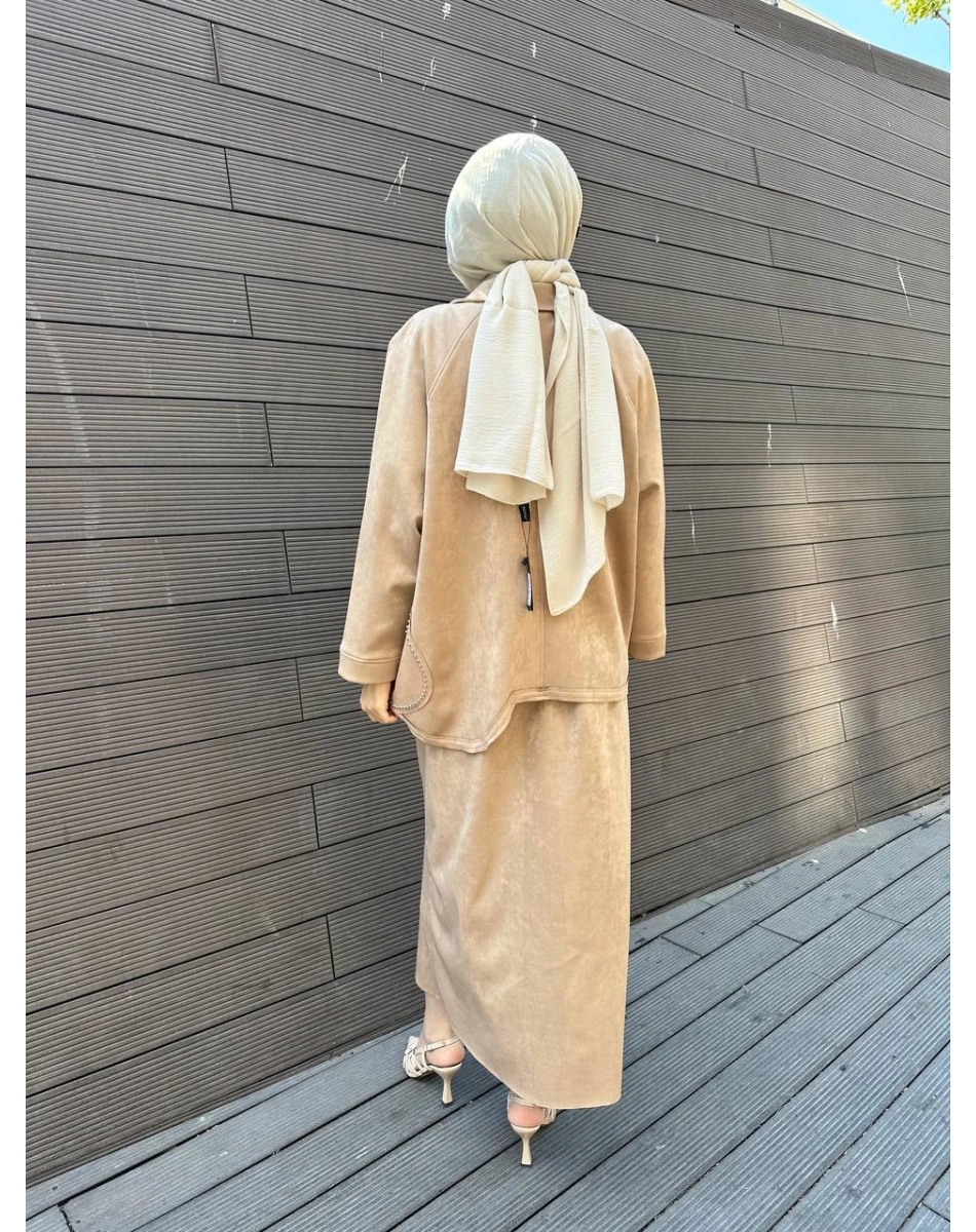 Ghisa 5KGSTKM3917 Camel Süet Etekli İkili Takım