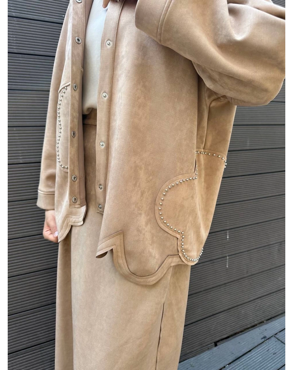 Ghisa 5KGSTKM3917 Camel Süet Etekli İkili Takım