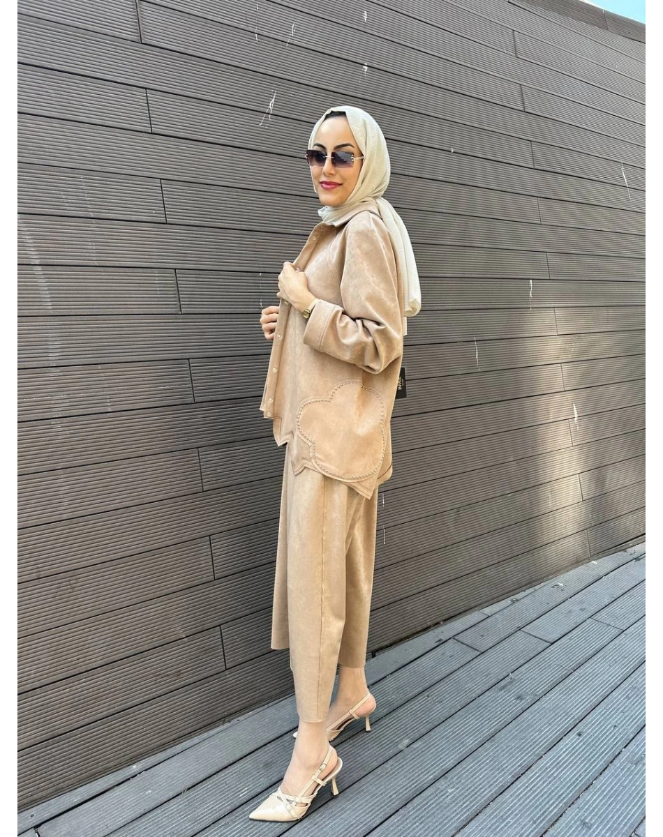 Ghisa 5KGSTKM3917 Camel Süet Etekli İkili Takım