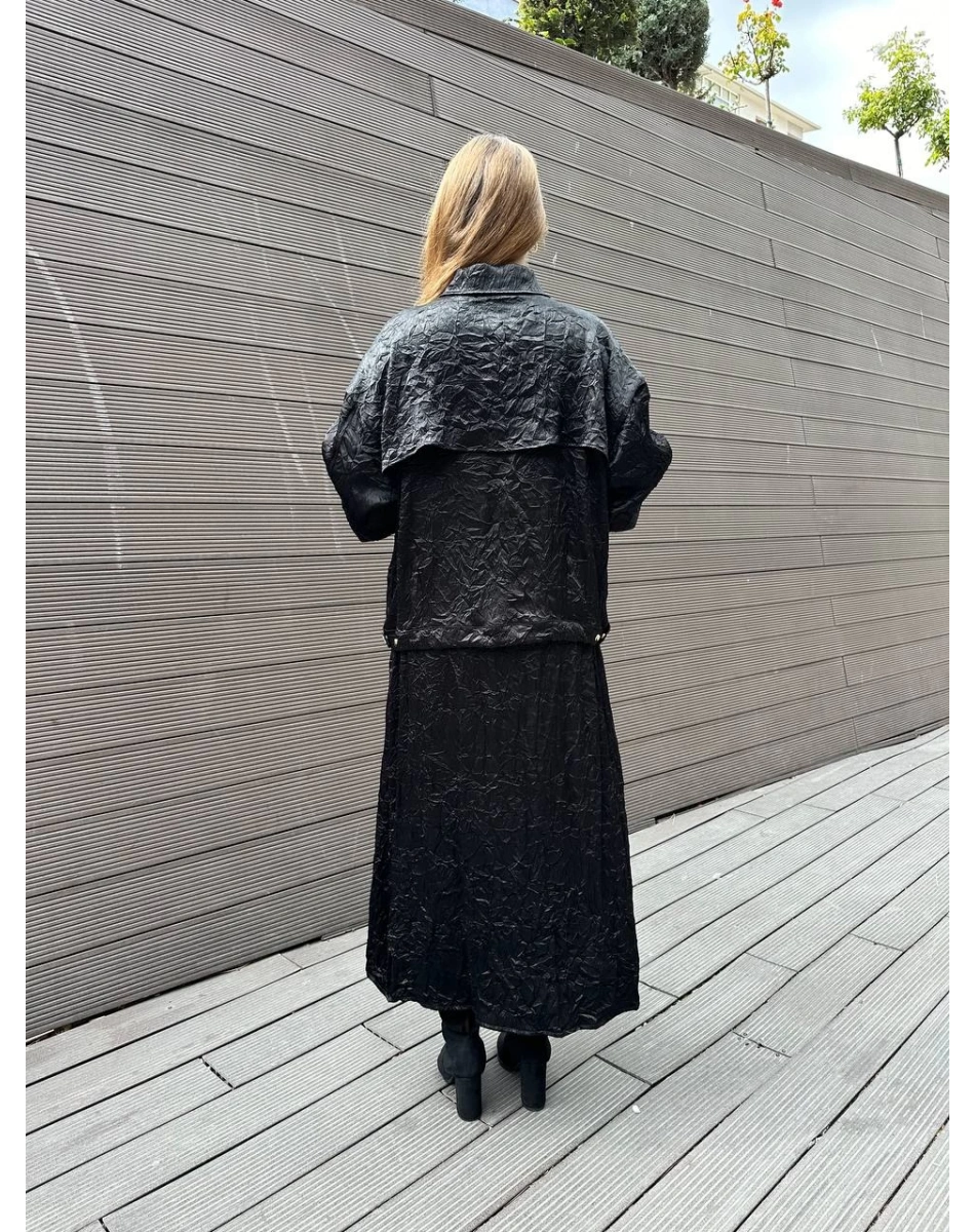 Ghisa 5KGSTKM3937 Siyah Akıcı Kırışık Kumaş Etekli Takım