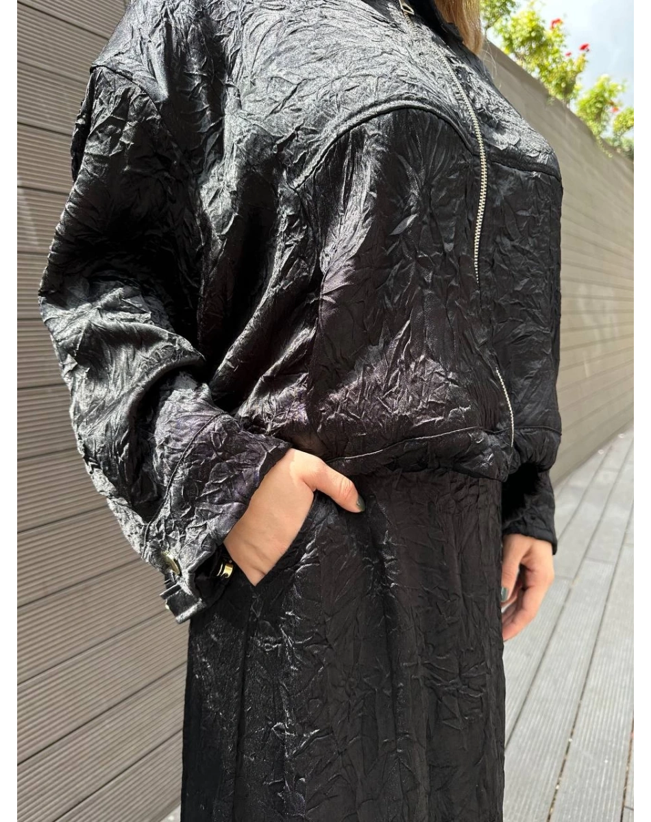 Ghisa 5KGSTKM3937 Siyah Akıcı Kırışık Kumaş Etekli Takım