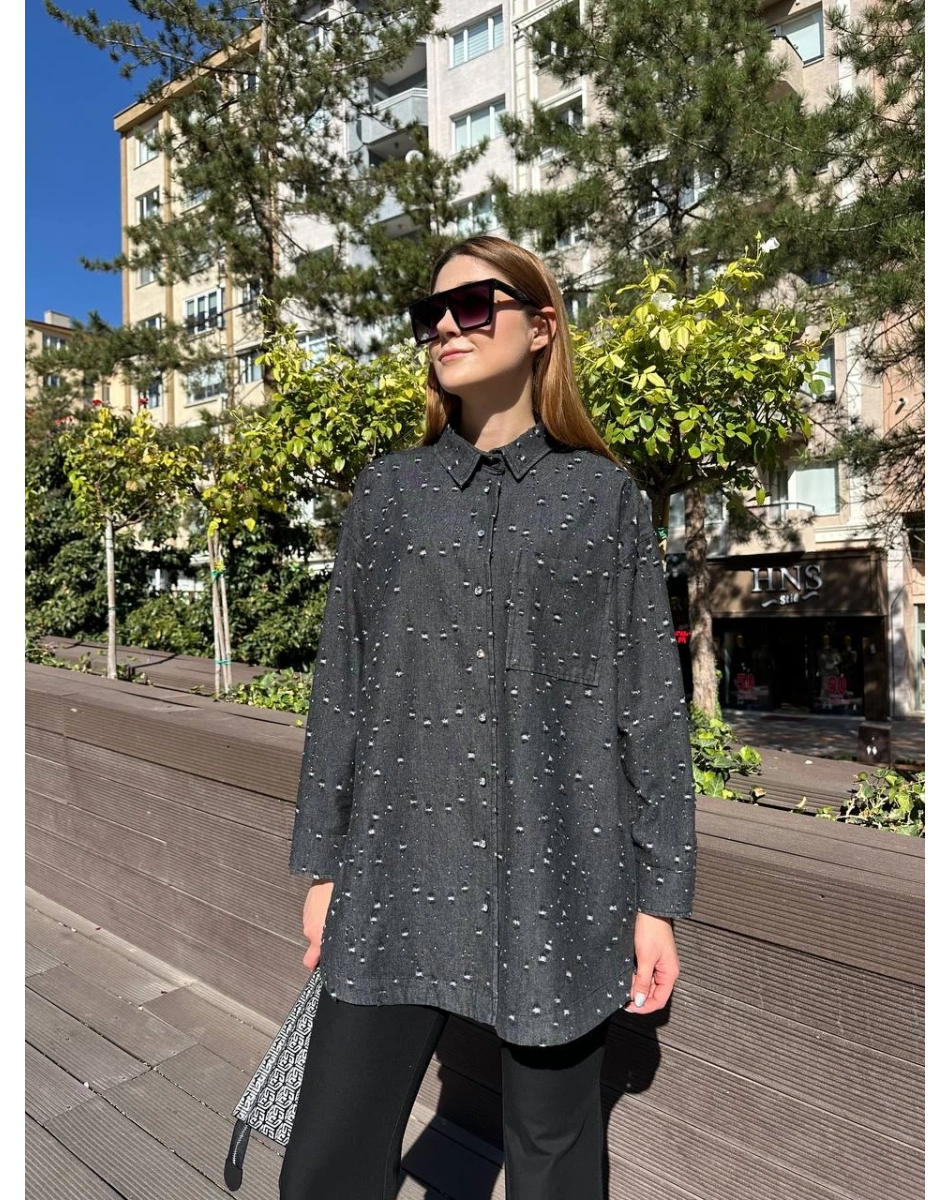 Ghisa 5KGSTNK4704 Siyah Zımba Detaylı Tunik