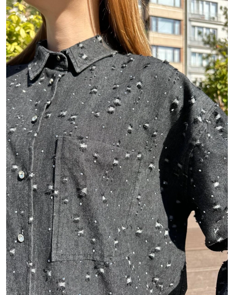 Ghisa 5KGSTNK4704 Siyah Zımba Detaylı Tunik