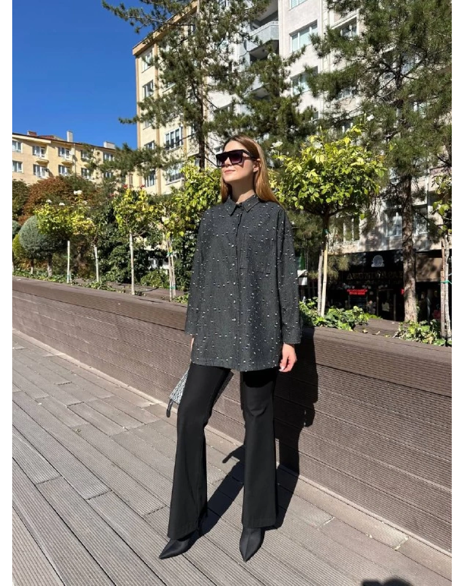 Ghisa 5KGSTNK4704 Siyah Zımba Detaylı Tunik