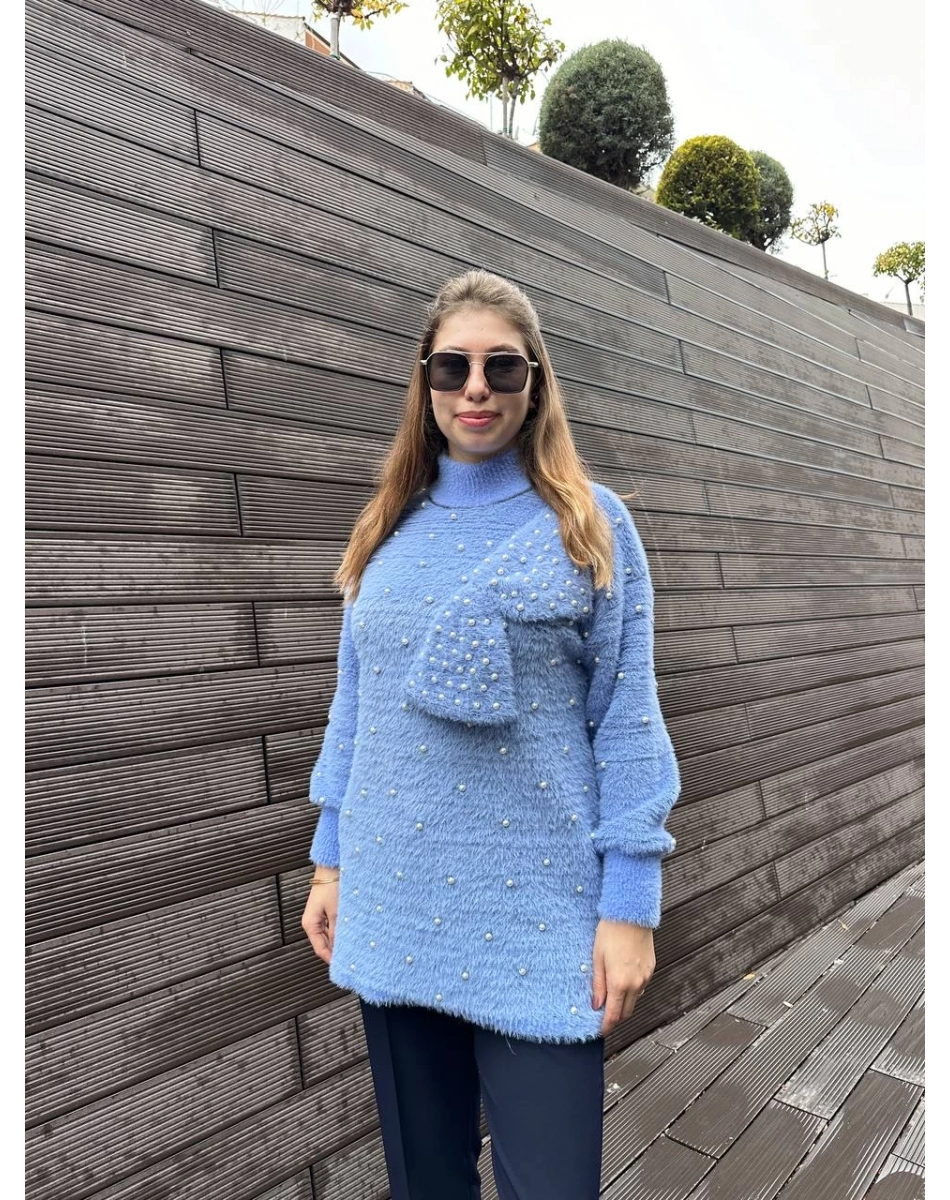 Ghisa 5KGSTNK4750 Mavi İncili Fiyonk Detaylı Tunik