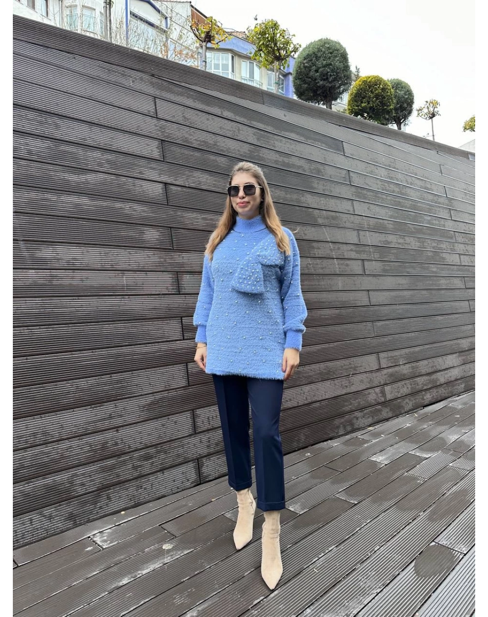 Ghisa 5KGSTNK4750 Mavi İncili Fiyonk Detaylı Tunik