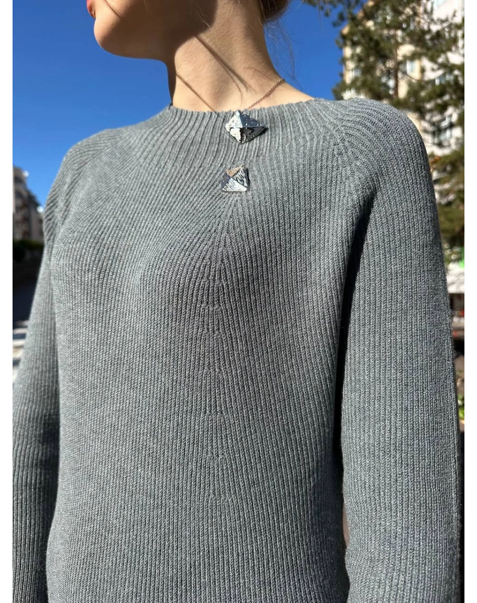 Ghisa 5KKNELB4655 Gri Düğme Detaylı Triko Elbise