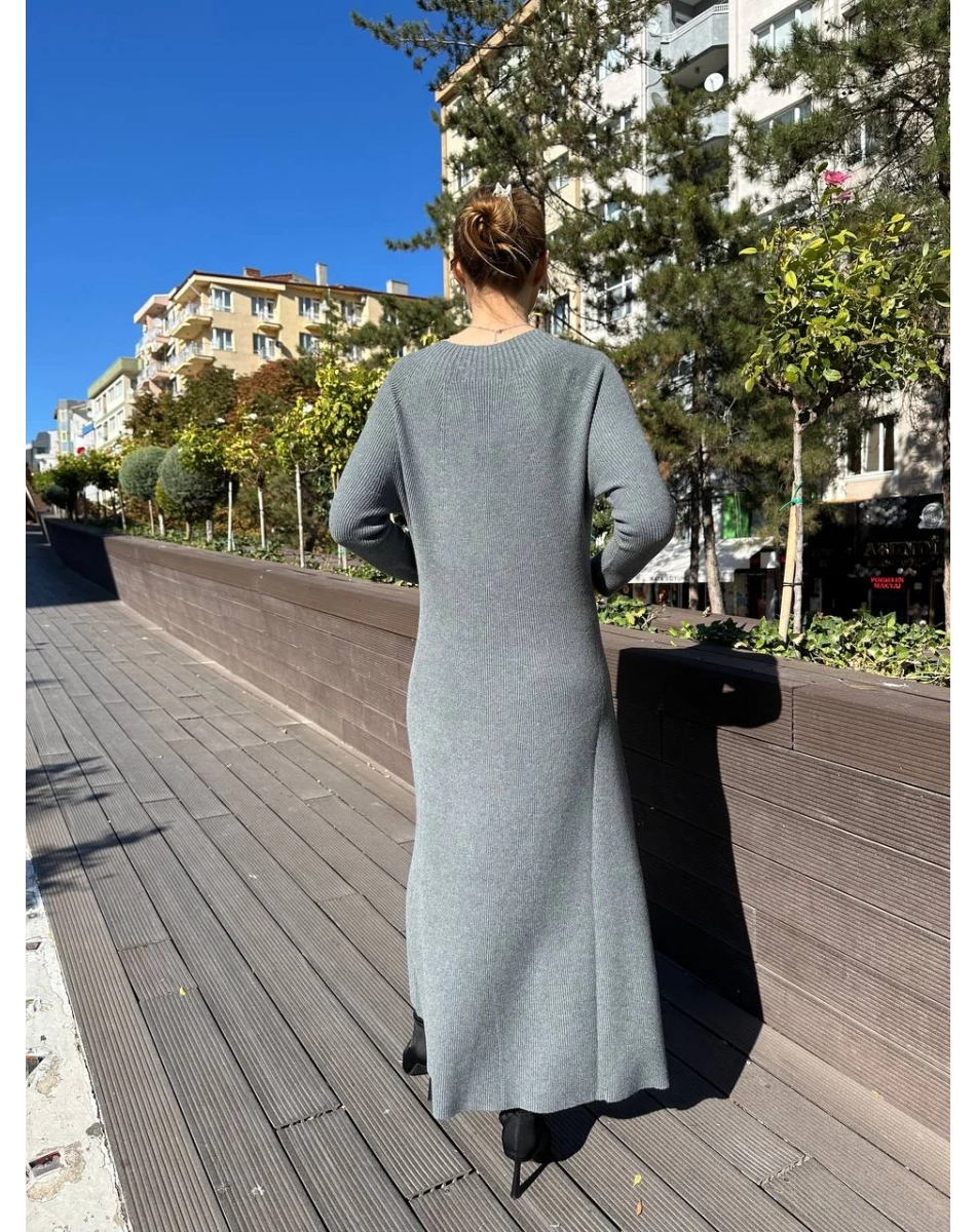 Ghisa 5KKNELB4655 Gri Düğme Detaylı Triko Elbise