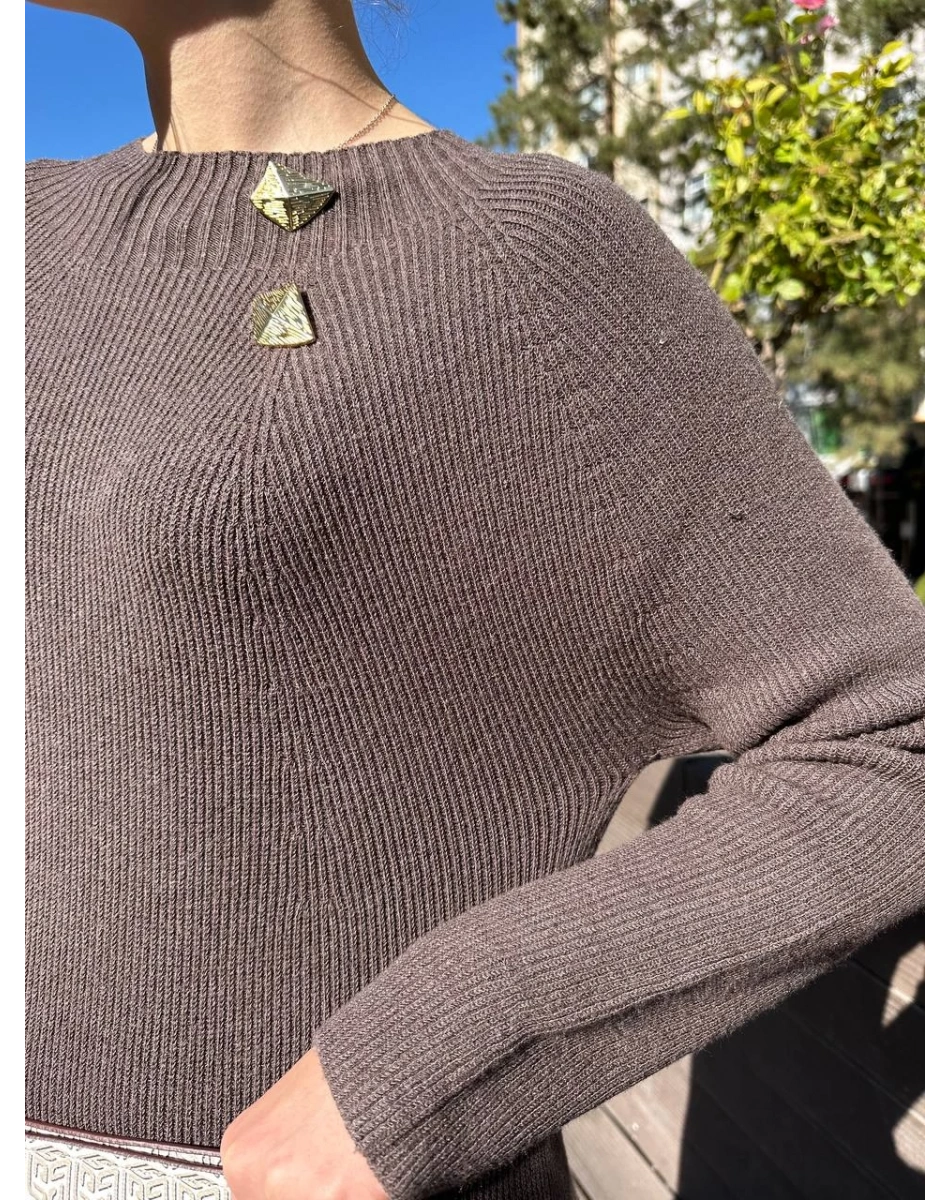 Ghisa 5KKNELB4655 Kahve Düğme Detaylı Triko Elbise