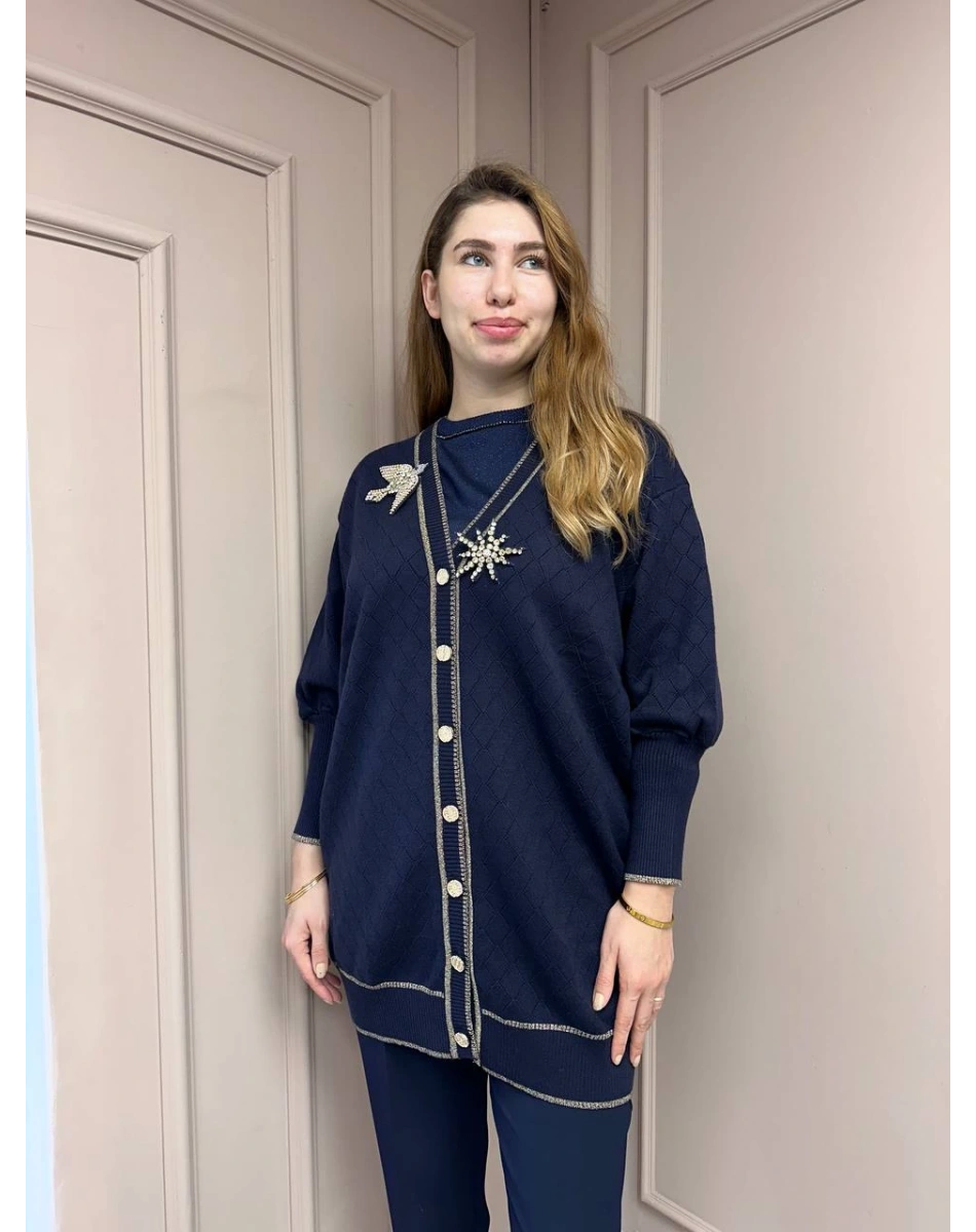 Ghisa 5KOBHRK3698 Lacivert Broş Detaylı Hırka