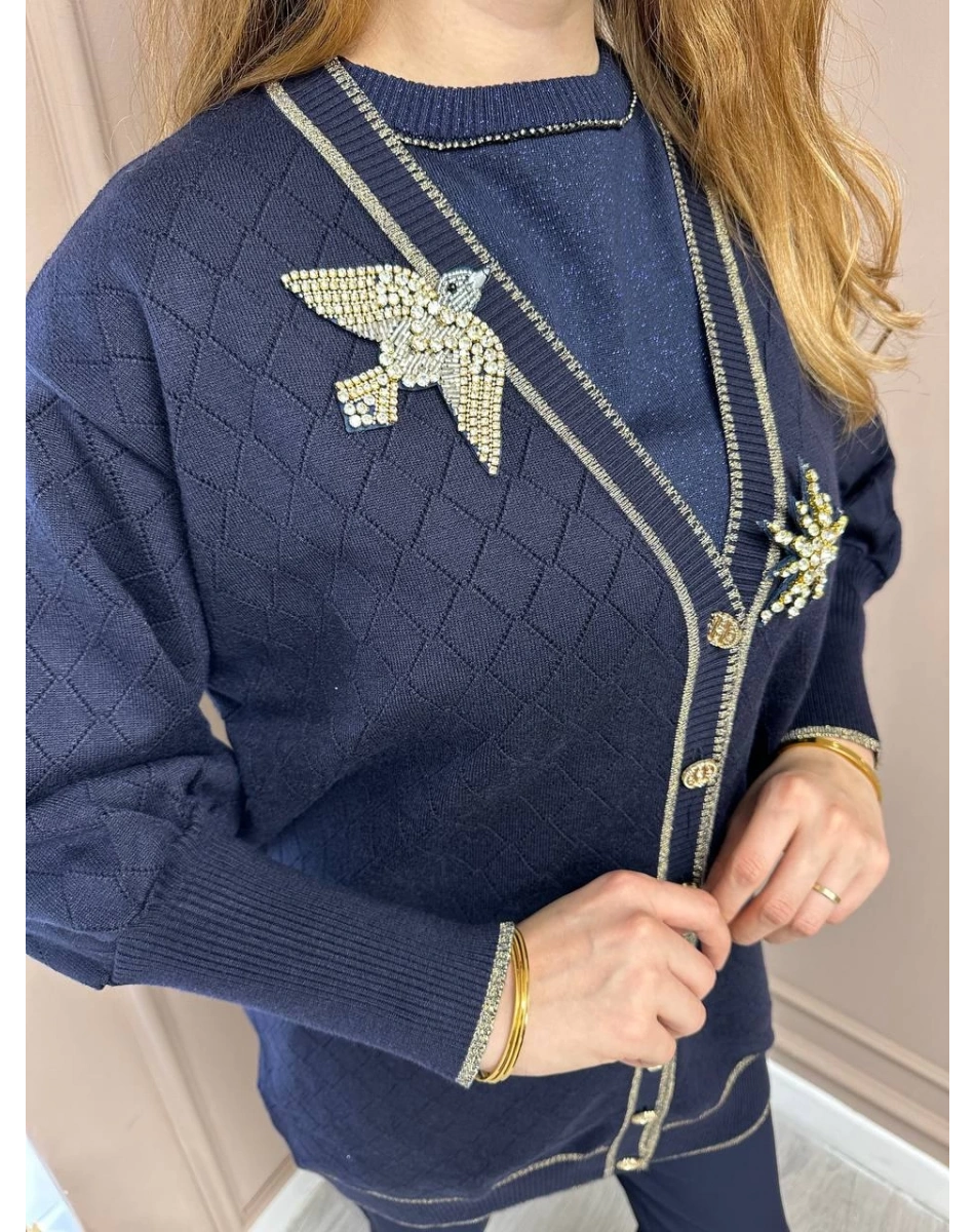 Ghisa 5KOBHRK3698 Lacivert Broş Detaylı Hırka