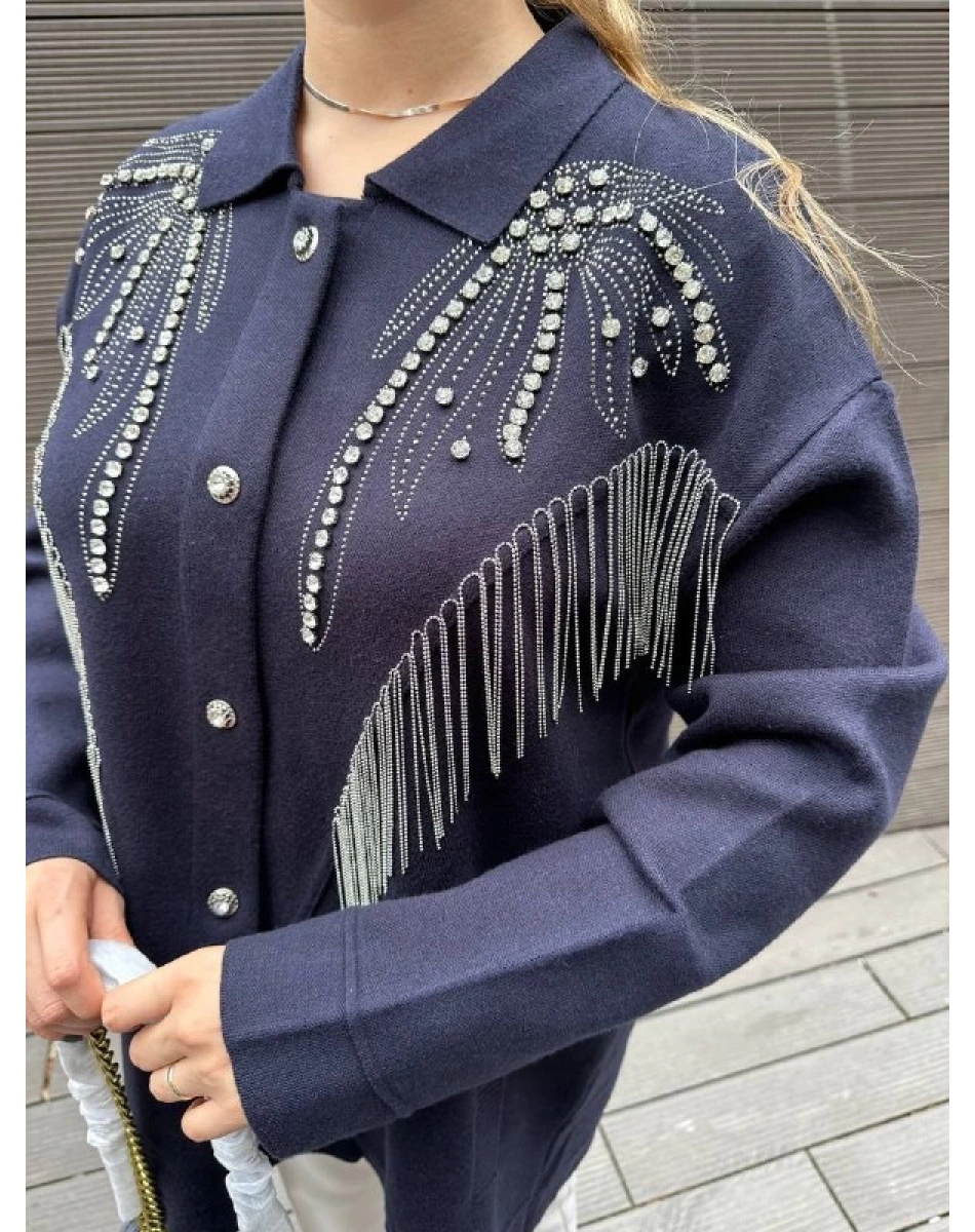 Ghisa 5KOBHRK3899 Lacivert Taş Detaylı Triko Hırka