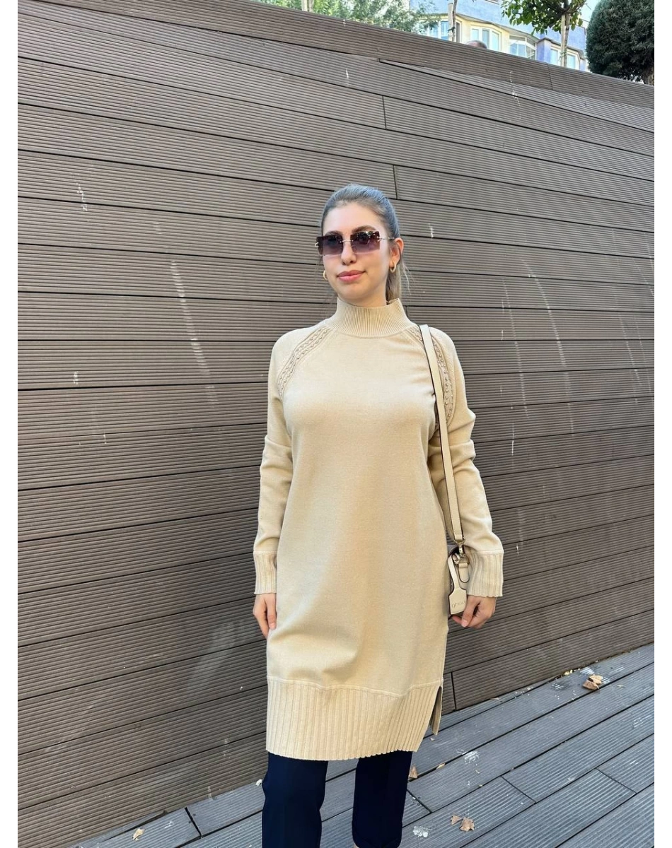 Ghisa 5KOBTNK4391 Camel Yakası Taşlı Triko Tunik