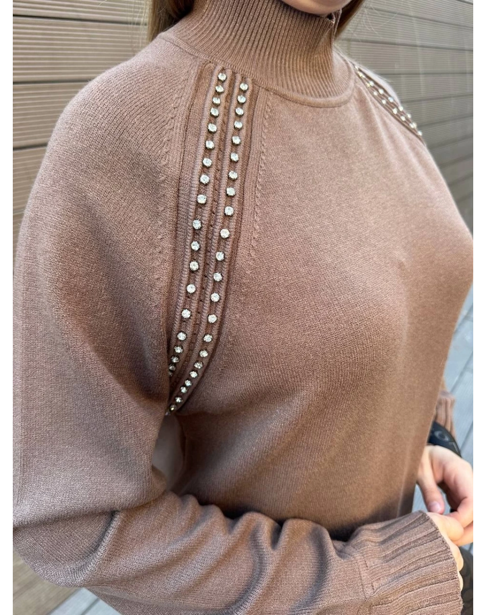 Ghisa 5KOBTNK4391 Kahve Yakası Taşlı Triko Tunik