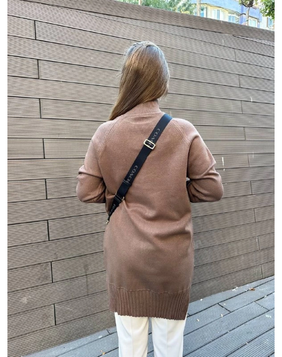 Ghisa 5KOBTNK4391 Kahve Yakası Taşlı Triko Tunik