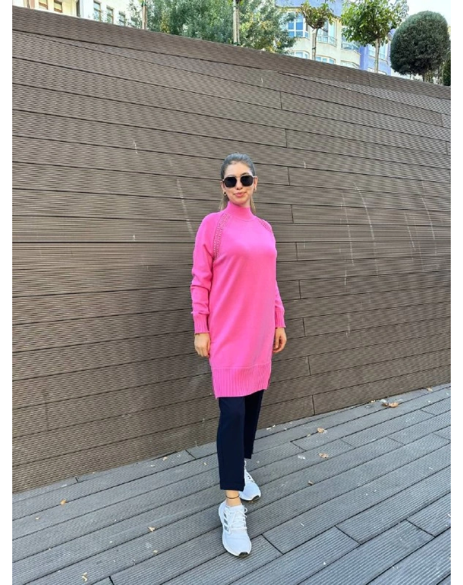 Ghisa 5KOBTNK4391 Pembe Yakası Taşlı Triko Tunik