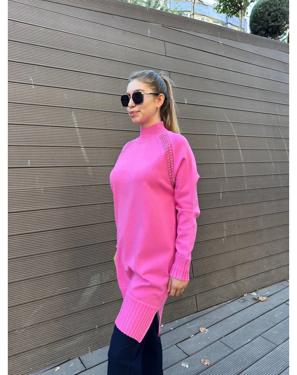 Ghisa 5KOBTNK4391 Pembe Yakası Taşlı Triko Tunik