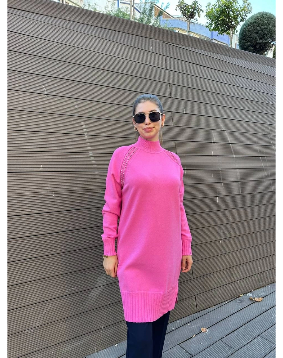 Ghisa 5KOBTNK4391 Pembe Yakası Taşlı Triko Tunik