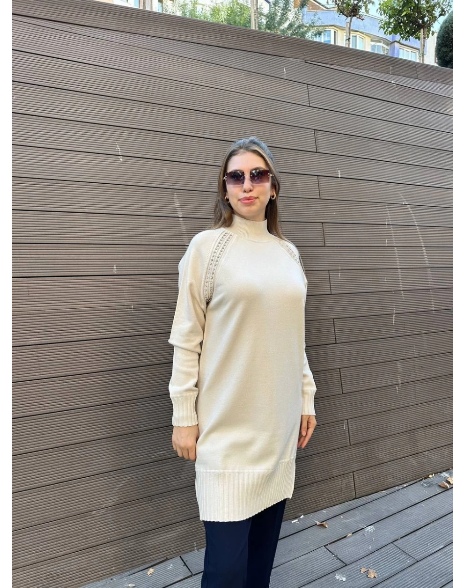 Ghisa 5KOBTNK4391 Taş Yakası Taşlı Triko Tunik