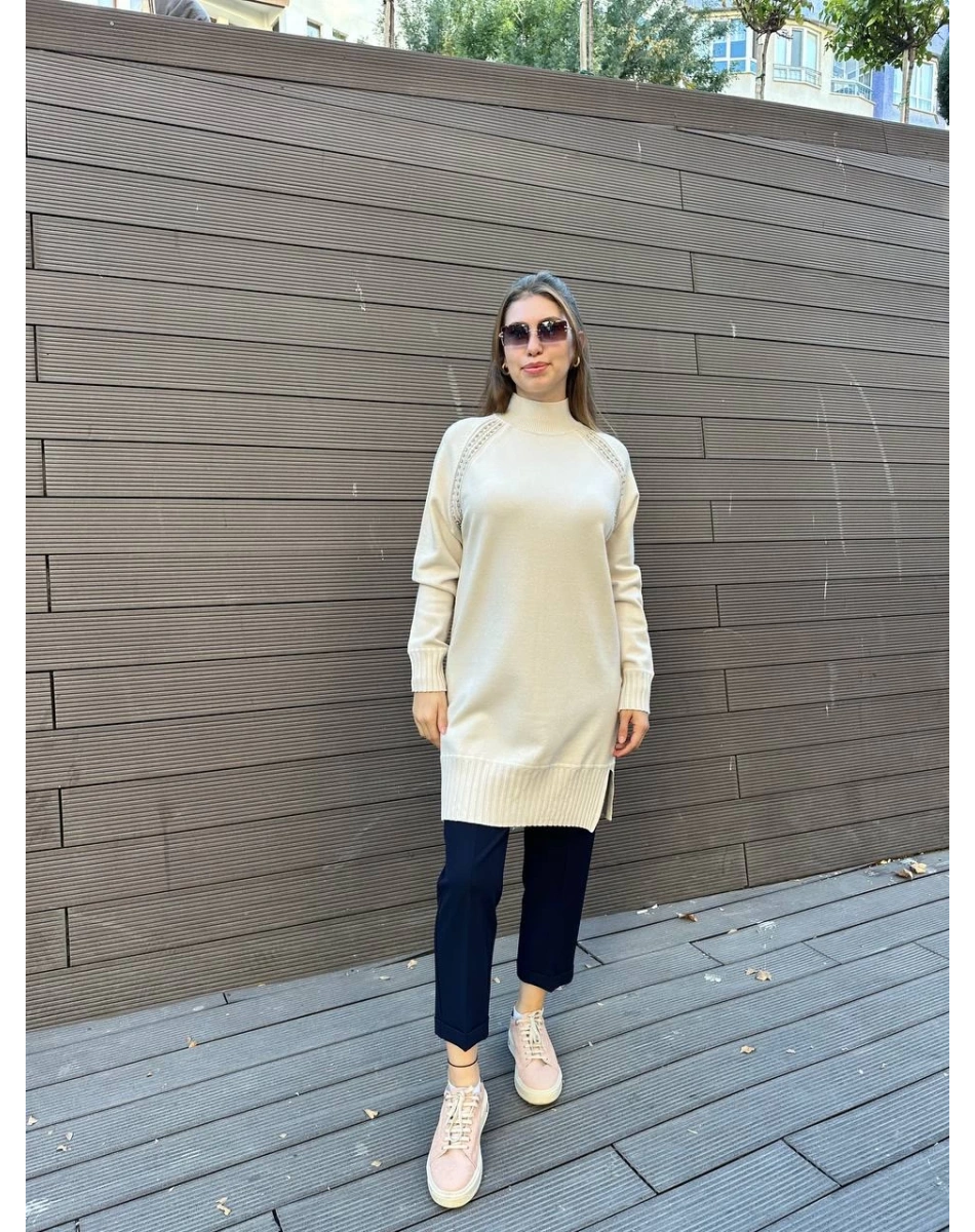 Ghisa 5KOBTNK4391 Taş Yakası Taşlı Triko Tunik