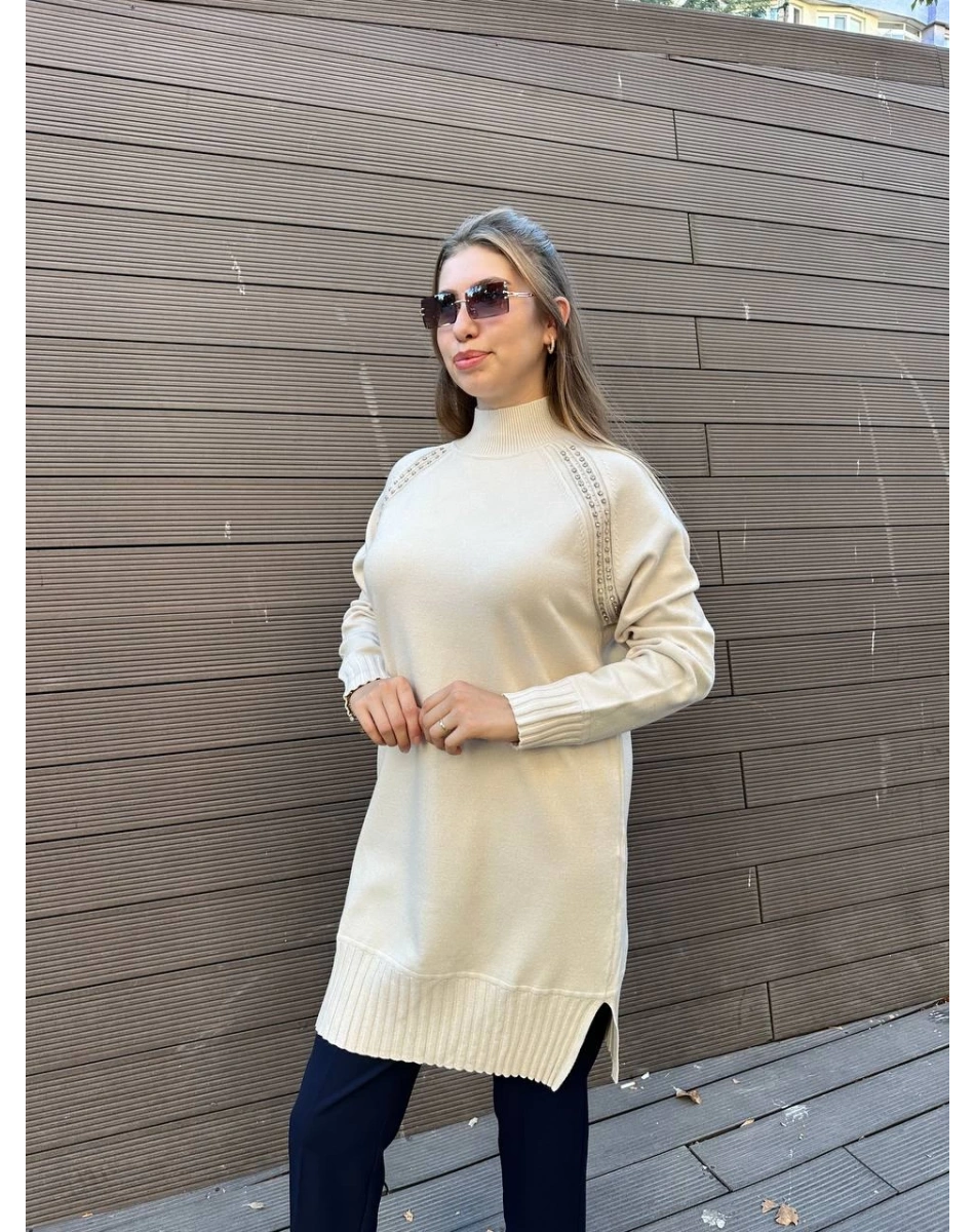 Ghisa 5KOBTNK4391 Taş Yakası Taşlı Triko Tunik