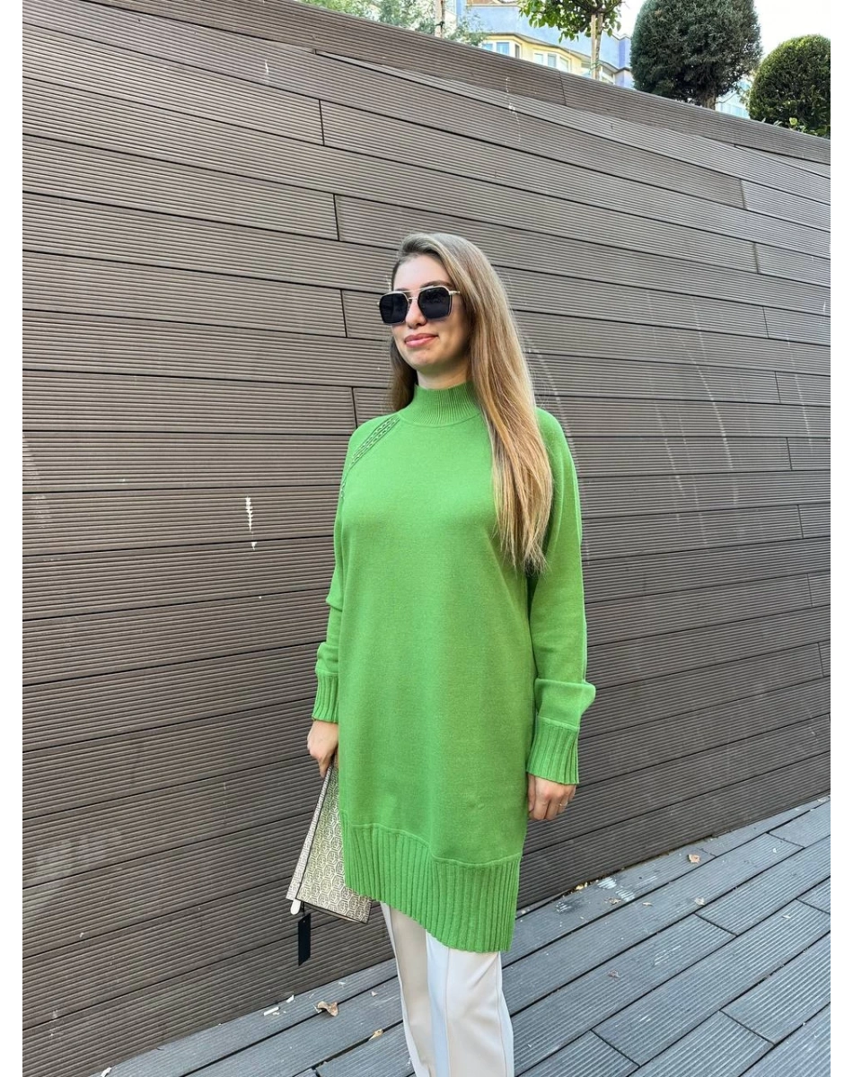 Ghisa 5KOBTNK4391 Yeşil Yakası Taşlı Triko Tunik