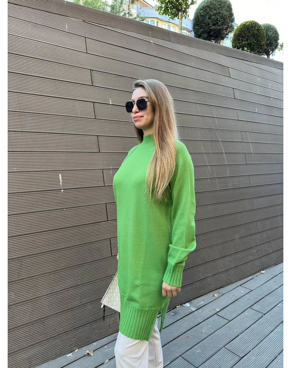 Ghisa 5KOBTNK4391 Yeşil Yakası Taşlı Triko Tunik