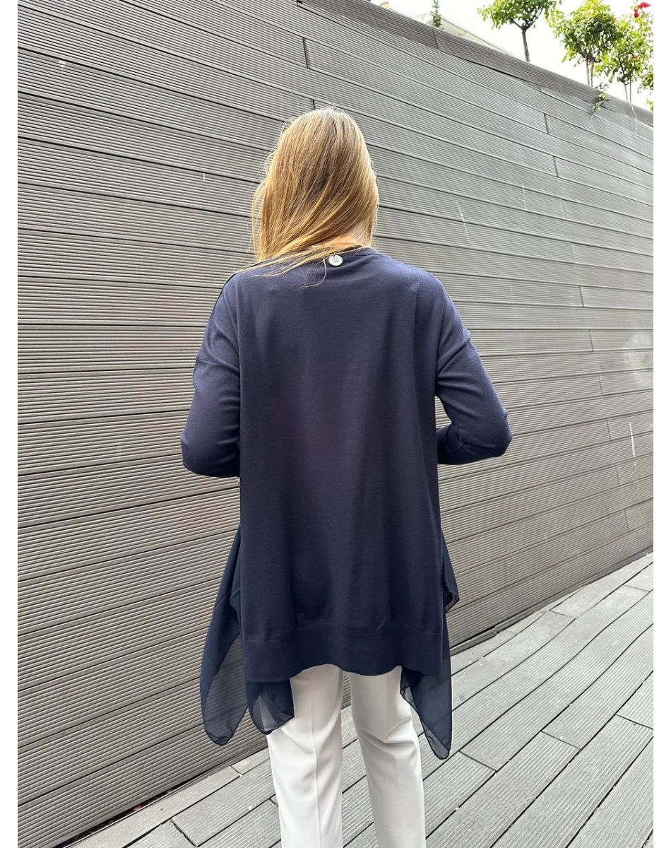 Ghisa 5KOBTNK4436 Lacivert Şifon Kumaş Detaylı Tunik