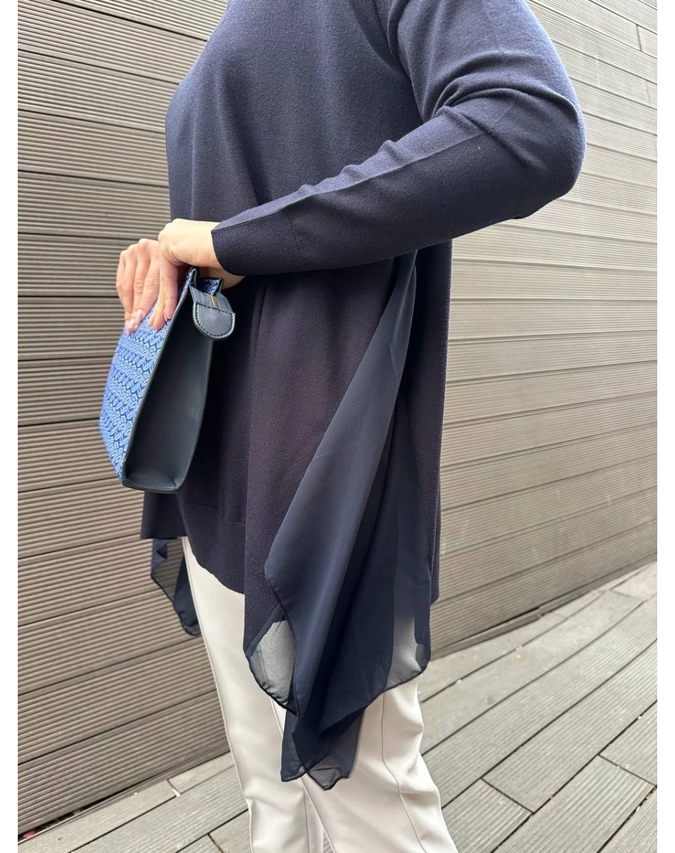 Ghisa 5KOBTNK4436 Lacivert Şifon Kumaş Detaylı Tunik