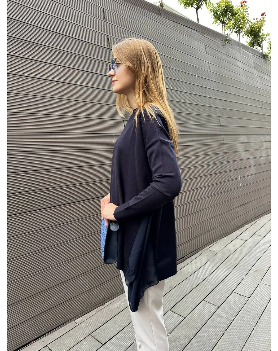 Ghisa 5KOBTNK4436 Lacivert Şifon Kumaş Detaylı Tunik