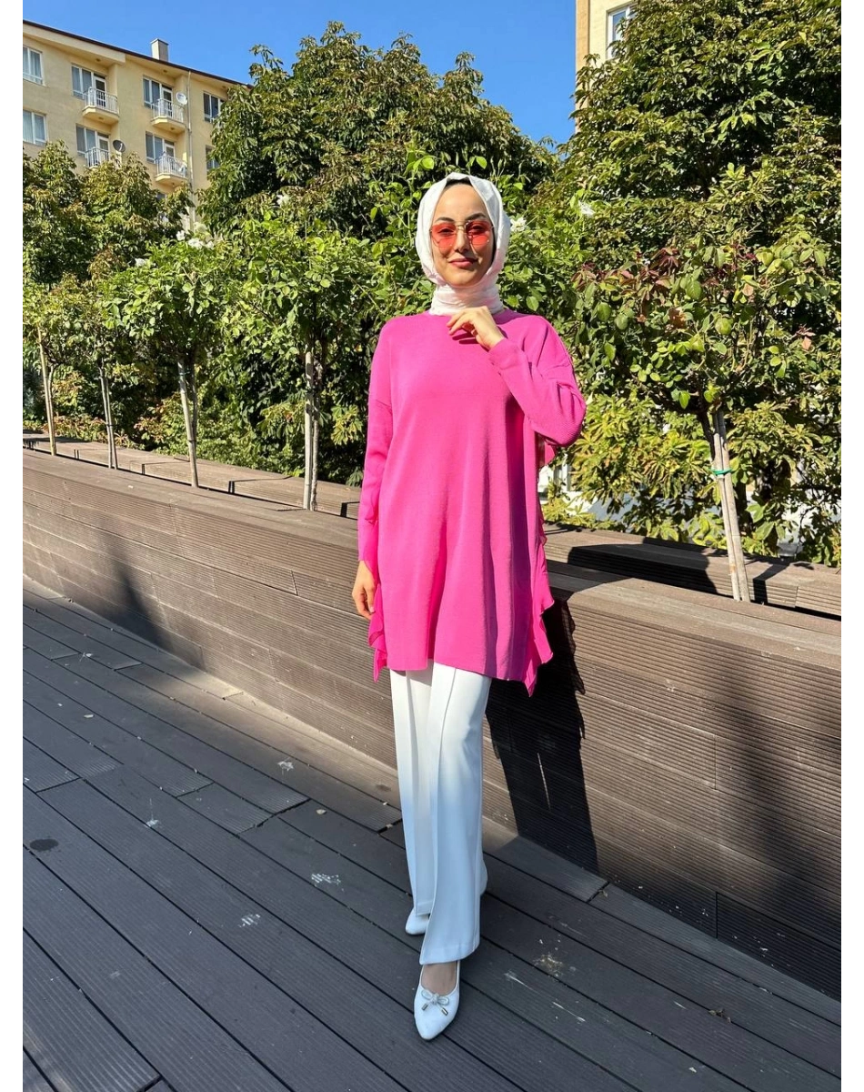 Ghisa 5KOBTNK4689 Pembe Tül Detaylı Merserize Tunik